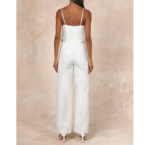 Lulus Exquisite Posture White Floral Embroidered Scalloped Tiered Jumpsuit - Picture 7 of 11